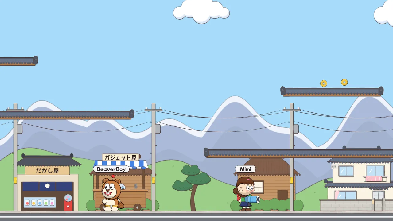 BeaverBoy and a player outside the sweet shop in Hinata Town